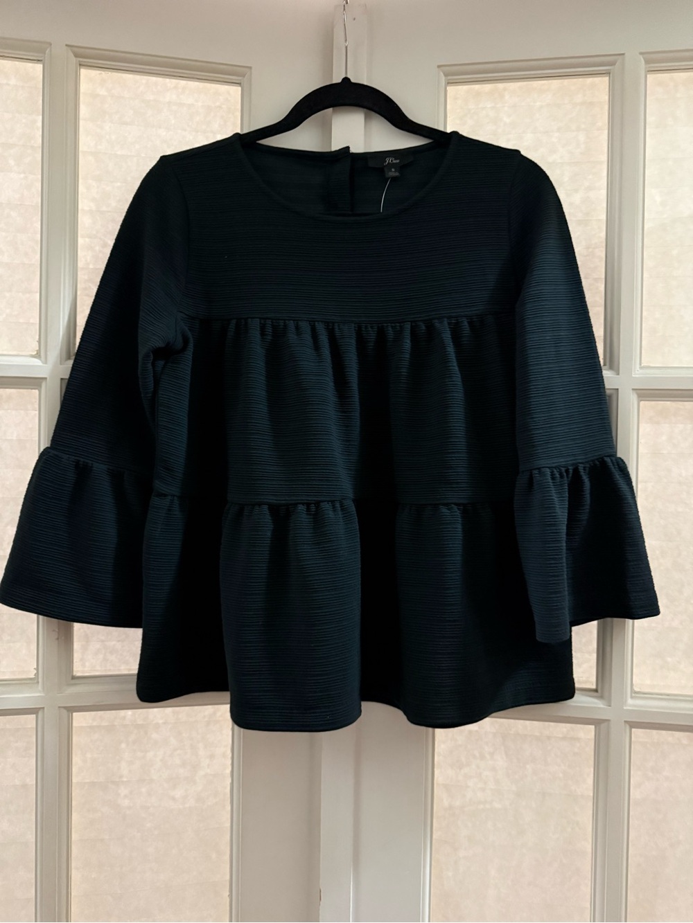 J. Crew Black Tiered Bell-Sleeve Top